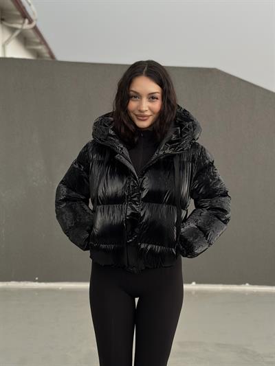 Premium Şişme Parlak Siyah Mont