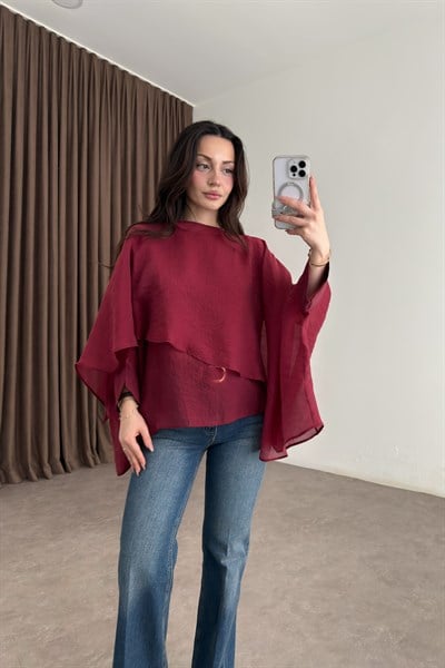 Premium Tensel Bordo Pelerin Bluz