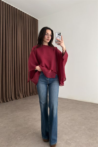 Premium Tensel Bordo Pelerin Bluz