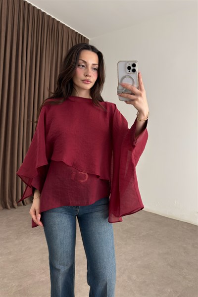 Premium Tensel Bordo Pelerin Bluz