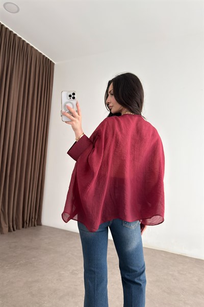 Premium Tensel Bordo Pelerin Bluz