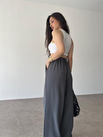 Premium Tensel Ekstra Yüksek Belli Pantolon Füme