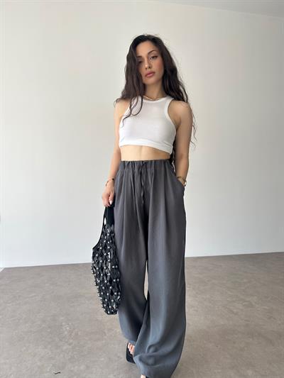 Premium Tensel Ekstra Yüksek Belli Pantolon Füme