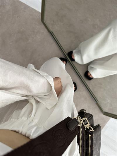 Premium Tensel Ekstra Yüksek Belli Pantolon Beyaz