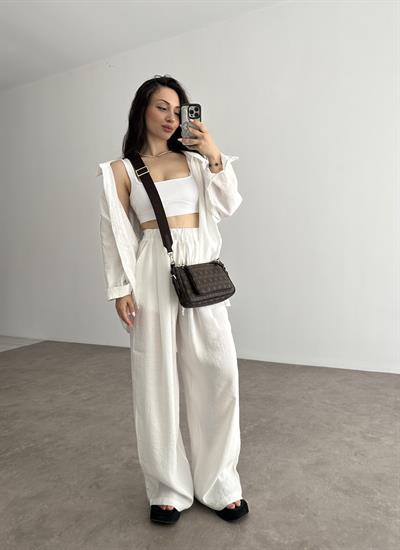 Premium Tensel Ekstra Yüksek Belli Pantolon Beyaz