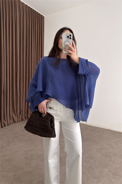 Premium Tensel Mavi Pelerin Bluz