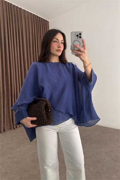 Premium Tensel Mavi Pelerin Bluz