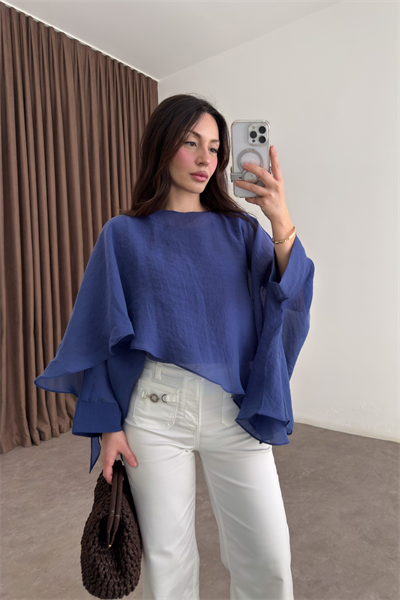 Premium Tensel Mavi Pelerin Bluz