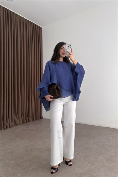 Premium Tensel Mavi Pelerin Bluz