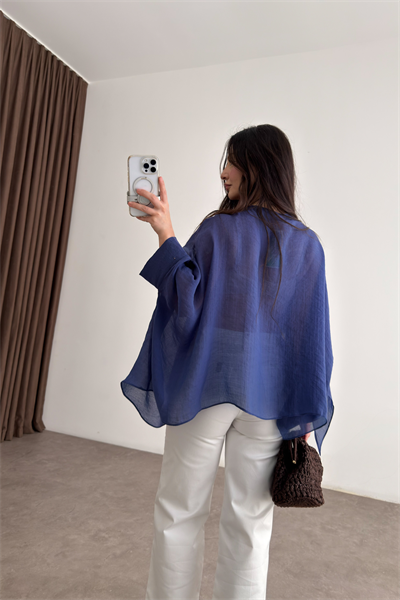 Premium Tensel Mavi Pelerin Bluz