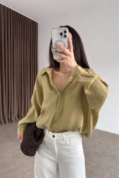 Premium Tensel Oversize Çağla Gömlek 