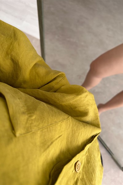 Premium Tensel Oversize Yağ Yeşili Gömlek 