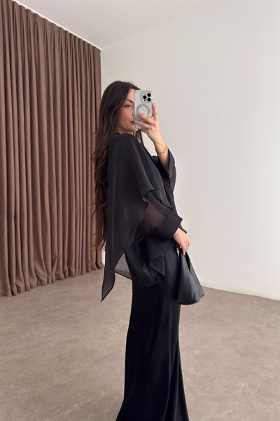 Premium Tensel Siyah Pelerin Bluz