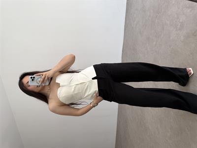 Premium Tok Pamuk Keten Yüksek Bel Palazzo Pantolon Siyah