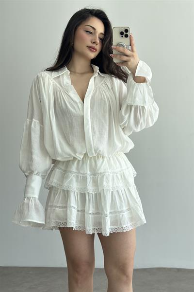 Premium Viskon Bohem Gömlek Beyaz