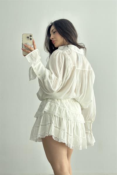 Premium Viskon Bohem Gömlek Beyaz