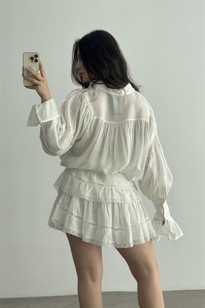 Premium Viskon Bohem Gömlek Beyaz