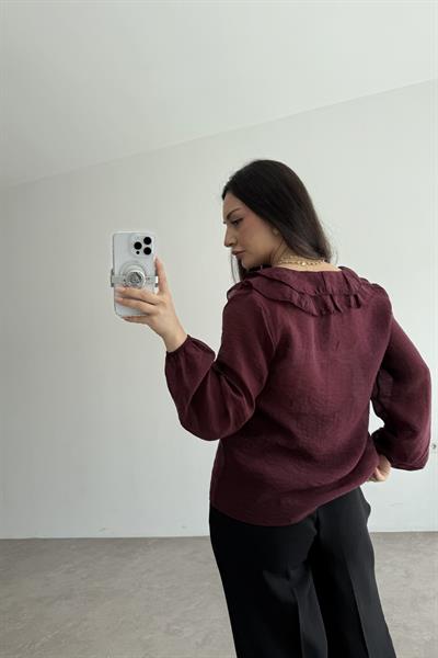 Premium Volanlı Bohem Gömlek Burgundy