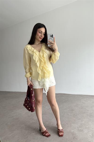 Premium Volanlı Bohem Gömlek Yellow