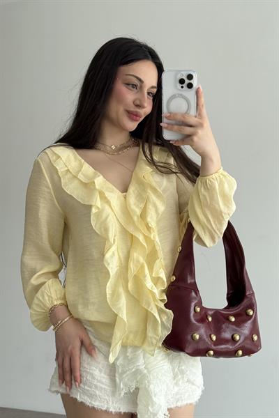 Premium Volanlı Bohem Gömlek Yellow
