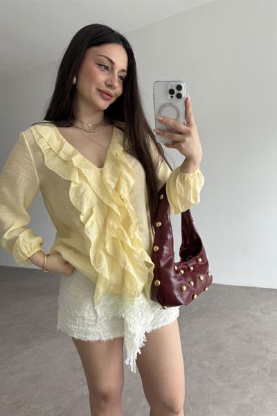 Premium Volanlı Bohem Gömlek Yellow