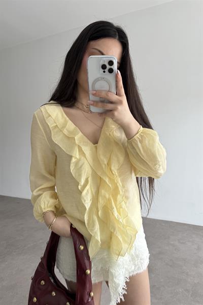 Premium Volanlı Bohem Gömlek Yellow