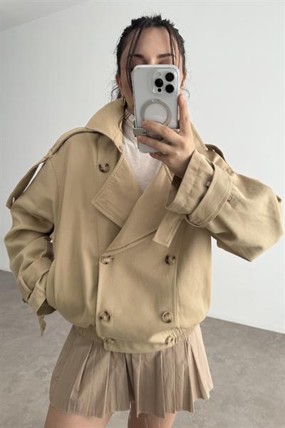 Premium Yakası Kürklü Bomber Camel Trençkot