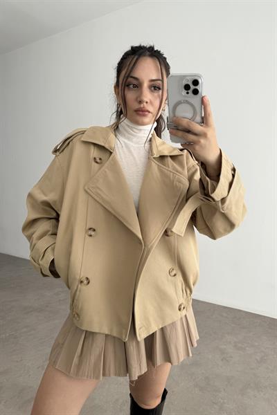 Premium Yakası Kürklü Bomber Camel Trençkot