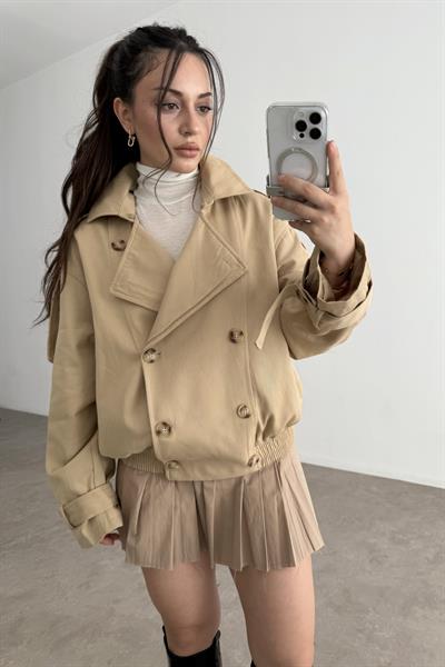 Premium Yakası Kürklü Bomber Camel Trençkot