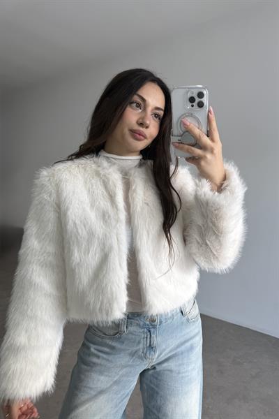 Premium Yakasız Ekru  Kürk 