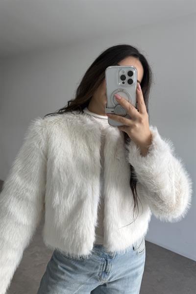 Premium Yakasız Ekru  Kürk 