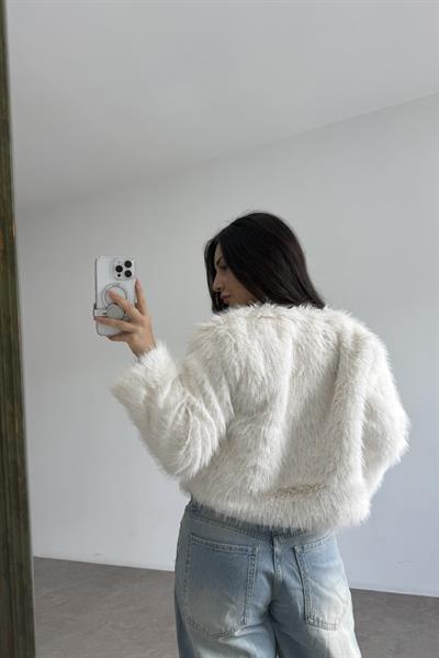 Premium Yakasız Ekru  Kürk 