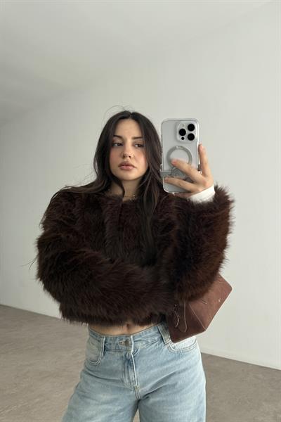 Premium Yakasız Kahve Kürk 