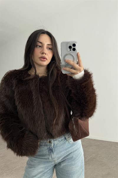 Premium Yakasız Kahve Kürk 