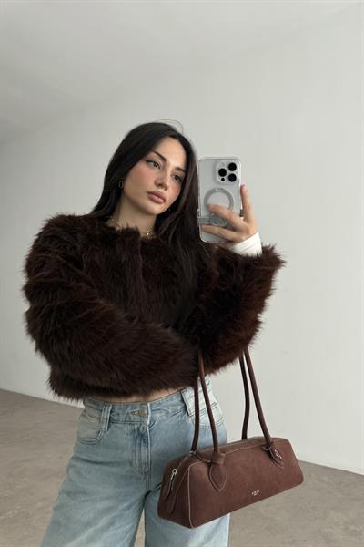 Premium Yakasız Kahve Kürk 