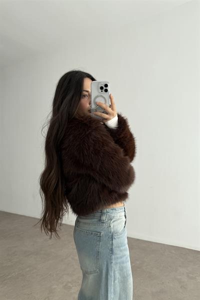 Premium Yakasız Kahve Kürk 