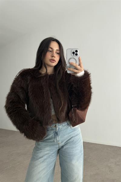 Premium Yakasız Kahve Kürk 