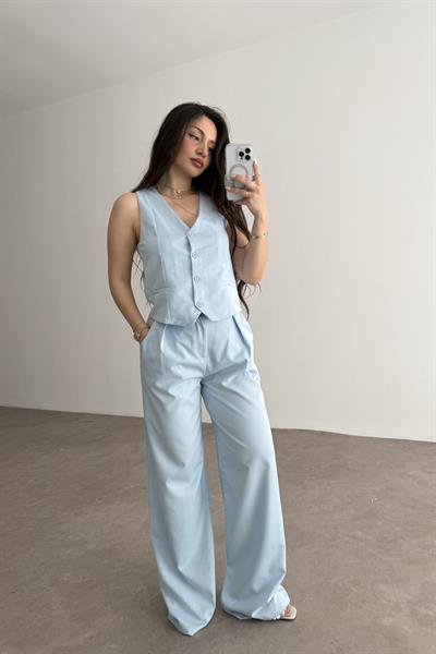 Premium Yelek Pantolon Takım Bebek Mavi