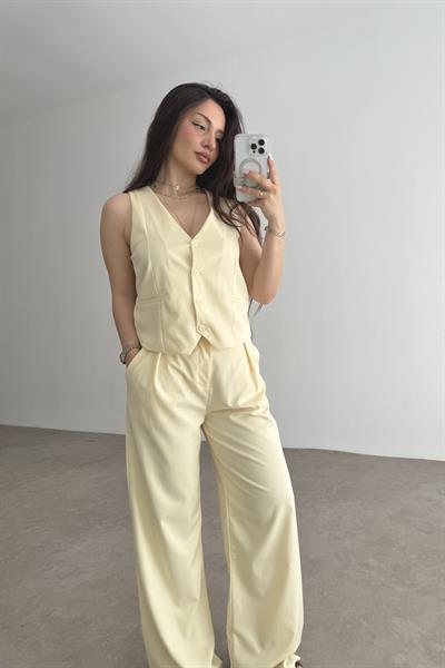 Premium Yelek Pantolon Takım Butter Yellow