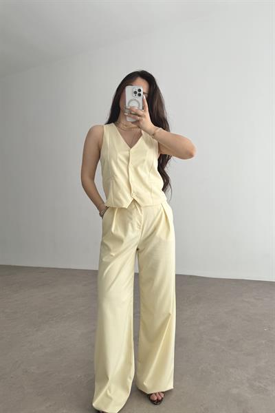 Premium Yelek Pantolon Takım Butter Yellow