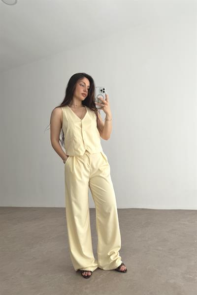 Premium Yelek Pantolon Takım Butter Yellow