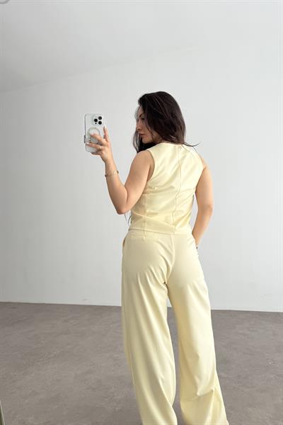 Premium Yelek Pantolon Takım Butter Yellow