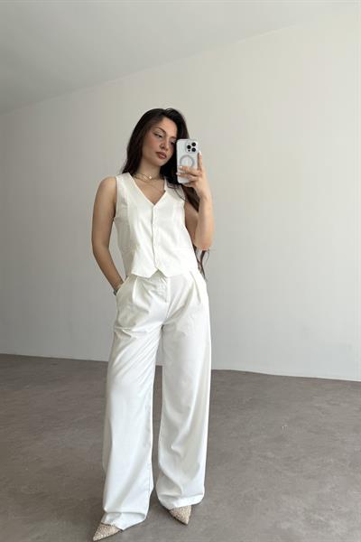 Premium Yelek Pantolon Takım White