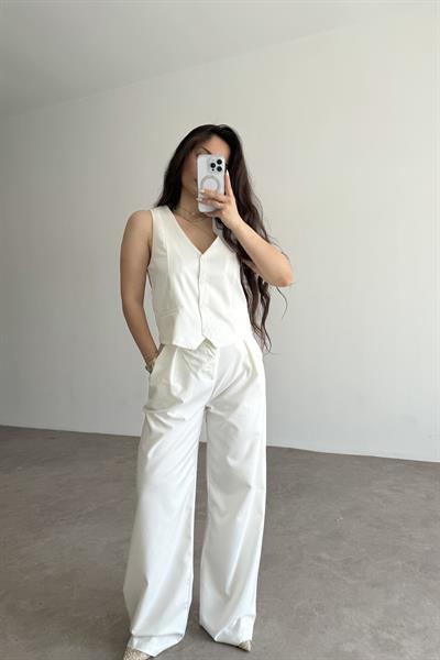Premium Yelek Pantolon Takım White