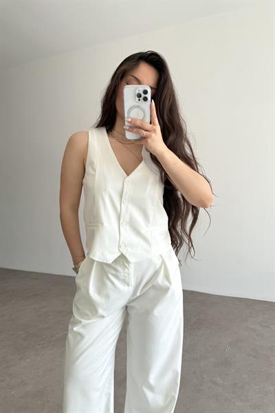 Premium Yelek Pantolon Takım White