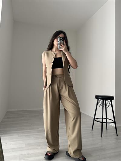 Premium Yelekli Pamuk/Keten Takım