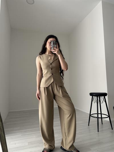 Premium Yelekli Pamuk/Keten Takım