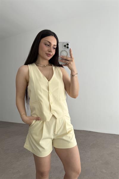Premium Yelekli Şortlu Takım Sarı