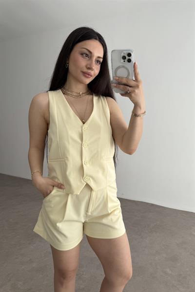 Premium Yelekli Şortlu Takım Sarı