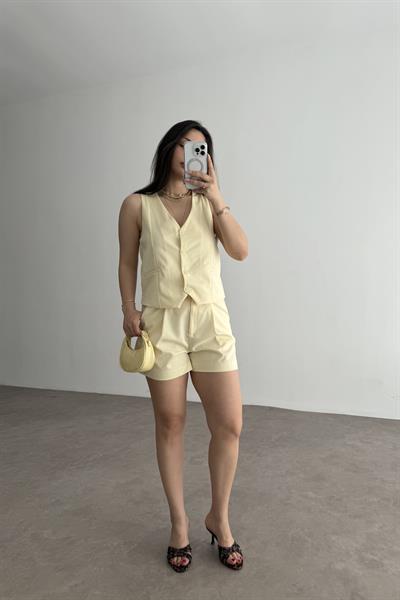 Premium Yelekli Şortlu Takım Sarı